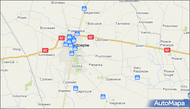 mapa Pruchnowo gmina Radziejów, Pruchnowo gmina Radziejów na mapie Targeo