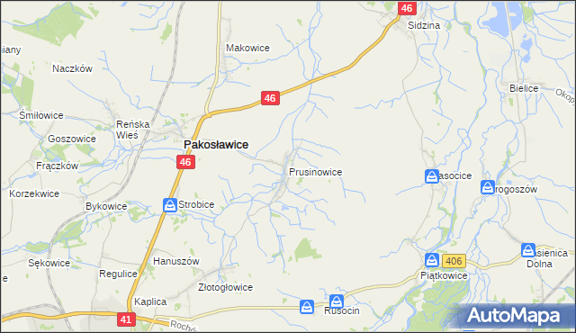 mapa Prusinowice gmina Pakosławice, Prusinowice gmina Pakosławice na mapie Targeo