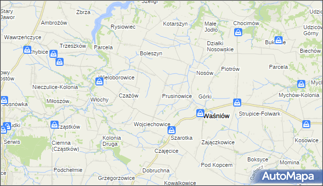 mapa Prusinowice gmina Waśniów, Prusinowice gmina Waśniów na mapie Targeo