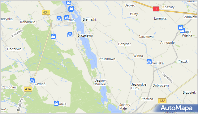 mapa Prusinowo gmina Kórnik, Prusinowo gmina Kórnik na mapie Targeo