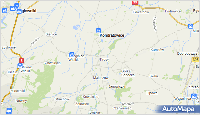 mapa Prusy gmina Kondratowice, Prusy gmina Kondratowice na mapie Targeo