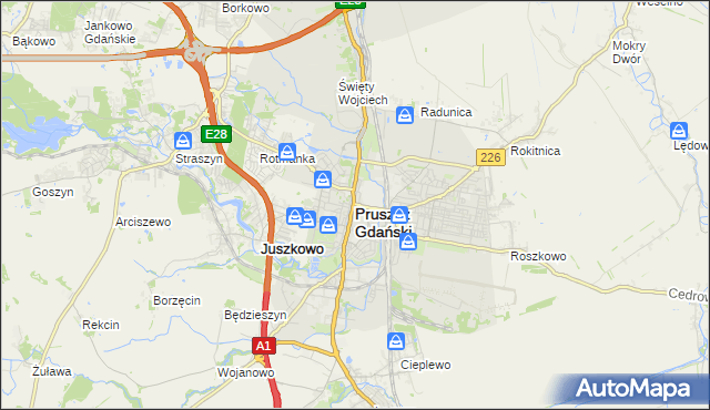 mapa Pruszcz Gdański, Pruszcz Gdański na mapie Targeo