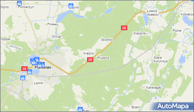 mapa Pruszcz gmina Kalisz Pomorski, Pruszcz gmina Kalisz Pomorski na mapie Targeo