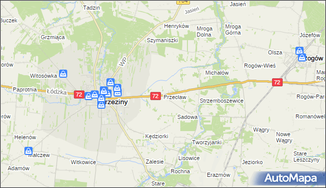 mapa Przecław gmina Brzeziny, Przecław gmina Brzeziny na mapie Targeo