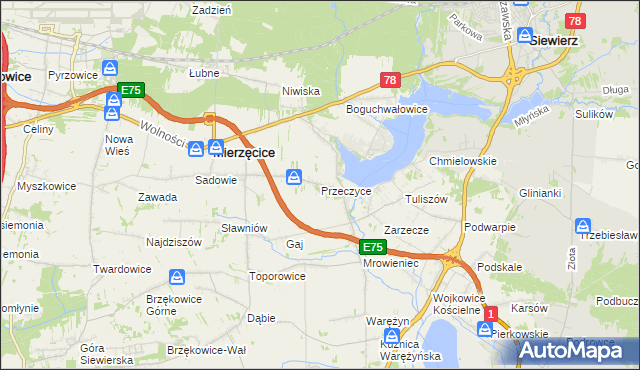 mapa Przeczyce, Przeczyce na mapie Targeo