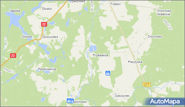 mapa Przelewice gmina Człopa, Przelewice gmina Człopa na mapie Targeo