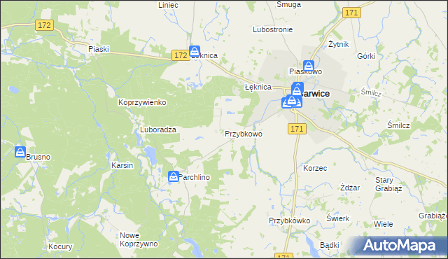 mapa Przybkowo gmina Barwice, Przybkowo gmina Barwice na mapie Targeo