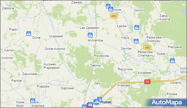 mapa Przyborów gmina Widawa, Przyborów gmina Widawa na mapie Targeo