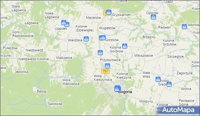 mapa Przyborowice gmina Bogoria, Przyborowice gmina Bogoria na mapie Targeo