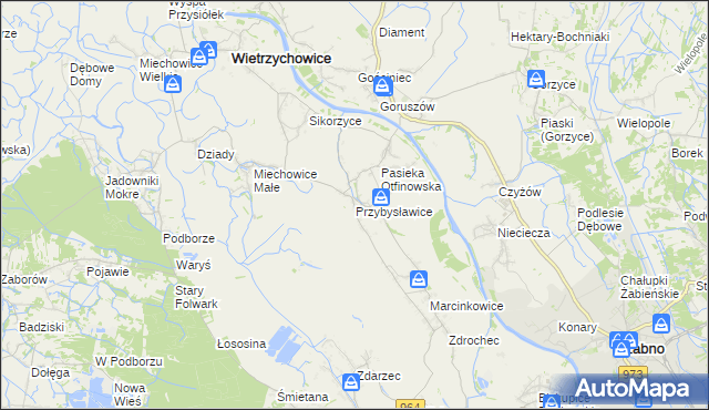 mapa Przybysławice gmina Radłów, Przybysławice gmina Radłów na mapie Targeo