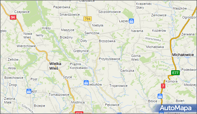 mapa Przybysławice gmina Zielonki, Przybysławice gmina Zielonki na mapie Targeo