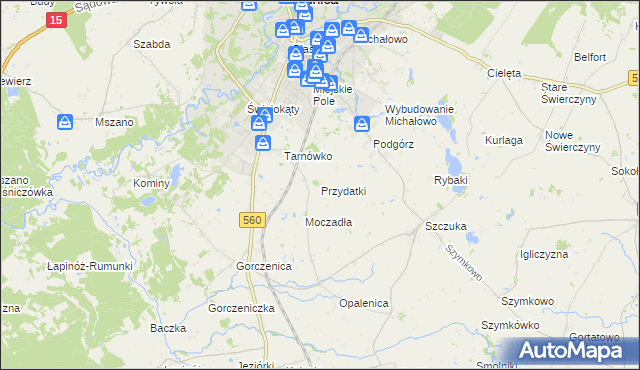 mapa Przydatki gmina Brodnica, Przydatki gmina Brodnica na mapie Targeo