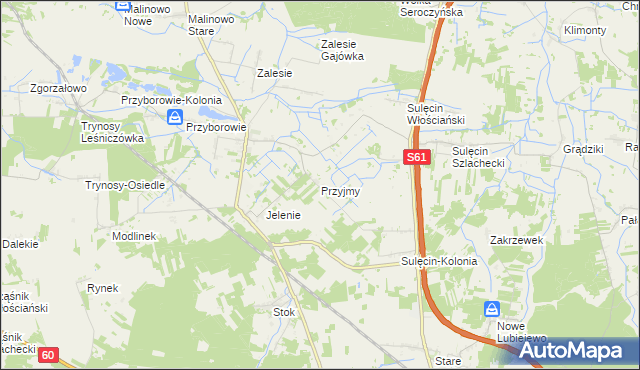 mapa Przyjmy gmina Ostrów Mazowiecka, Przyjmy gmina Ostrów Mazowiecka na mapie Targeo