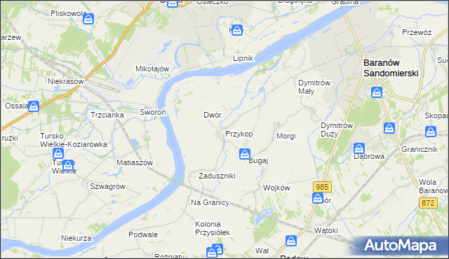 mapa Przykop gmina Padew Narodowa, Przykop gmina Padew Narodowa na mapie Targeo