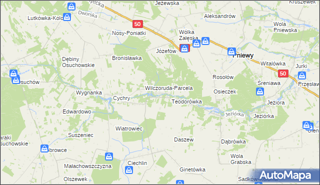 mapa Przykory gmina Pniewy, Przykory gmina Pniewy na mapie Targeo