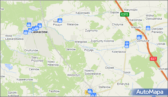 mapa Przyłęk gmina Sobolew, Przyłęk gmina Sobolew na mapie Targeo