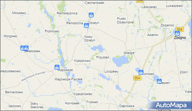 mapa Przystań gmina Zbójno, Przystań gmina Zbójno na mapie Targeo