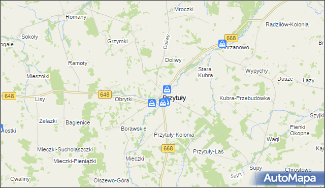 mapa Przytuły powiat łomżyński, Przytuły powiat łomżyński na mapie Targeo