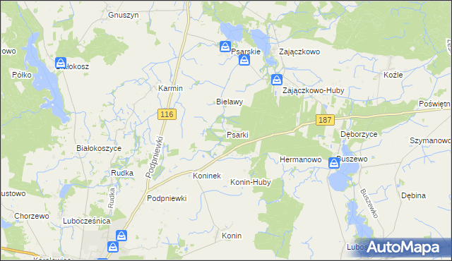 mapa Psarki gmina Pniewy, Psarki gmina Pniewy na mapie Targeo