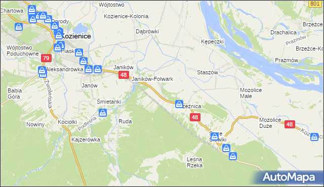 mapa Psary gmina Kozienice, Psary gmina Kozienice na mapie Targeo