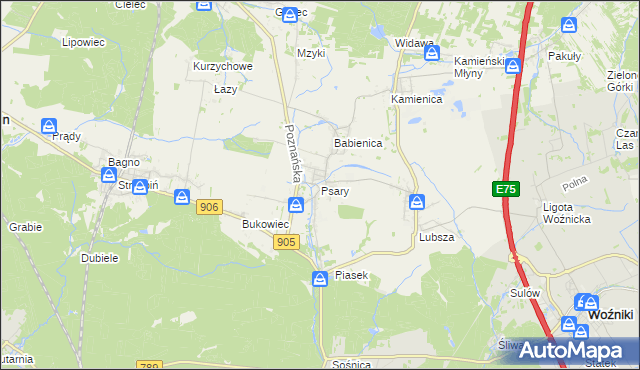 mapa Psary gmina Woźniki, Psary gmina Woźniki na mapie Targeo