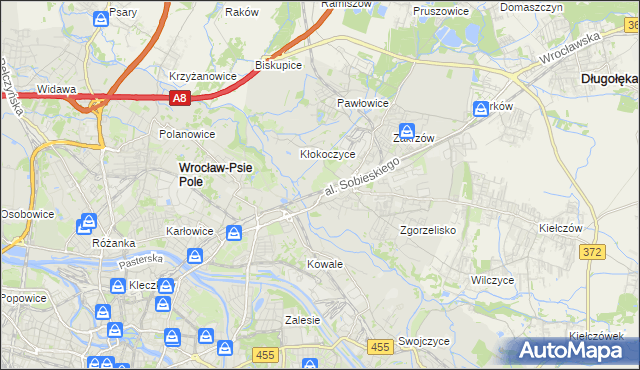 mapa Psie Pole gmina Wrocław, Psie Pole gmina Wrocław na mapie Targeo