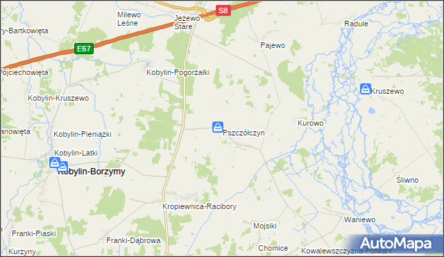 mapa Pszczółczyn gmina Kobylin-Borzymy, Pszczółczyn gmina Kobylin-Borzymy na mapie Targeo