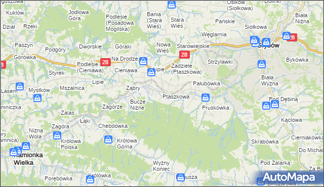 mapa Ptaszkowa, Ptaszkowa na mapie Targeo