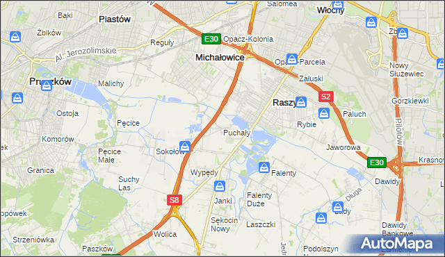 mapa Puchały gmina Raszyn, Puchały gmina Raszyn na mapie Targeo