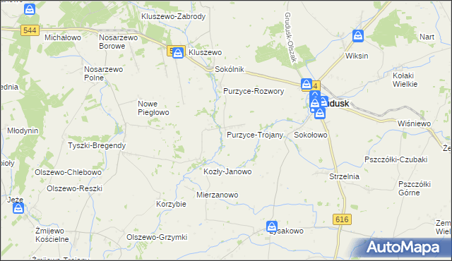 mapa Purzyce-Trojany, Purzyce-Trojany na mapie Targeo