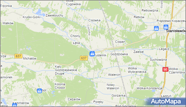 mapa Pustelnik gmina Stanisławów, Pustelnik gmina Stanisławów na mapie Targeo