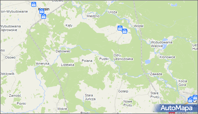 mapa Pustki gmina Czersk, Pustki gmina Czersk na mapie Targeo