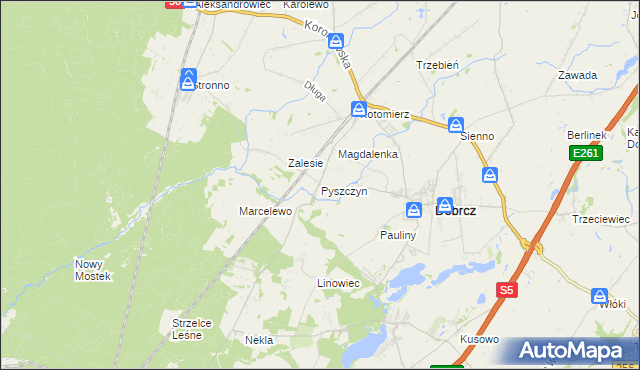 mapa Pyszczyn gmina Dobrcz, Pyszczyn gmina Dobrcz na mapie Targeo