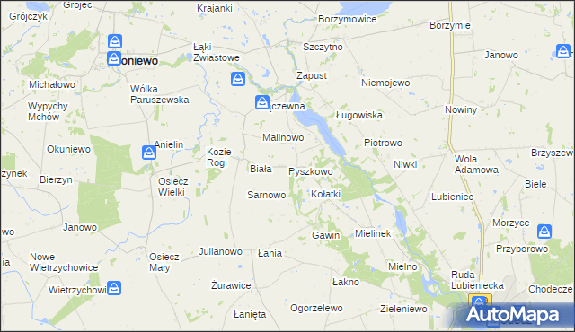 mapa Pyszkowo, Pyszkowo na mapie Targeo