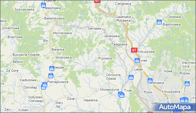 mapa Pyzówka, Pyzówka na mapie Targeo