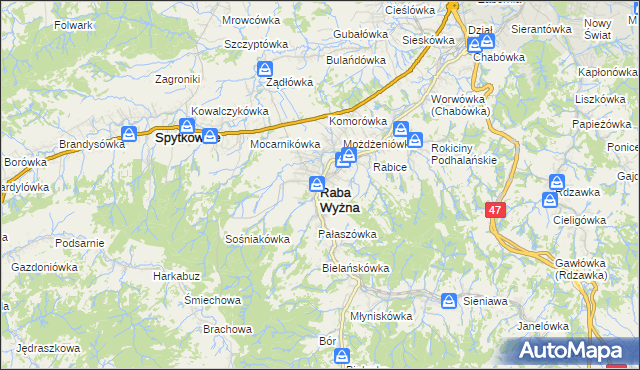 mapa Raba Wyżna, Raba Wyżna na mapie Targeo