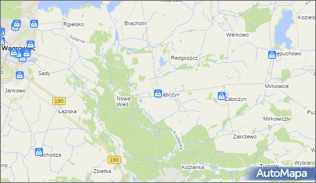 mapa Rąbczyn gmina Wągrowiec, Rąbczyn gmina Wągrowiec na mapie Targeo