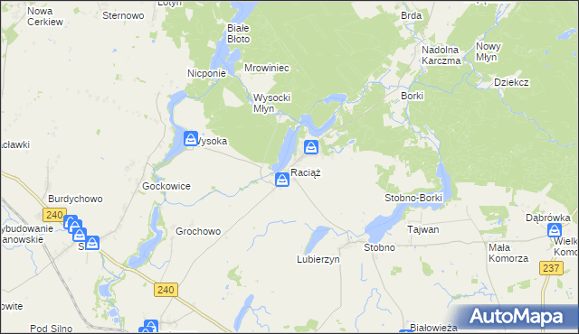 mapa Raciąż gmina Tuchola, Raciąż gmina Tuchola na mapie Targeo