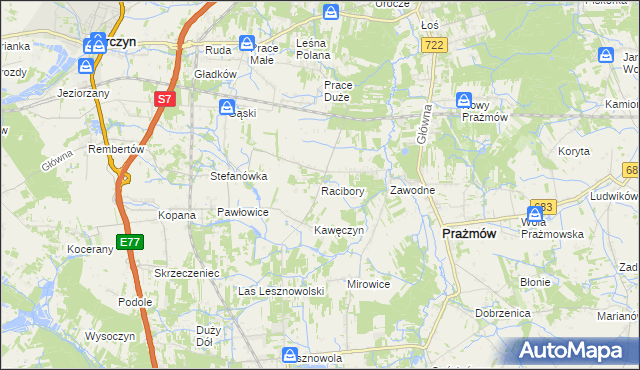 mapa Racibory gmina Tarczyn, Racibory gmina Tarczyn na mapie Targeo
