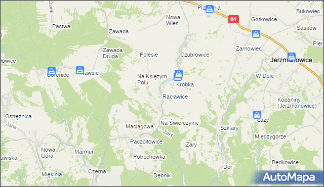 mapa Racławice gmina Jerzmanowice-Przeginia, Racławice gmina Jerzmanowice-Przeginia na mapie Targeo