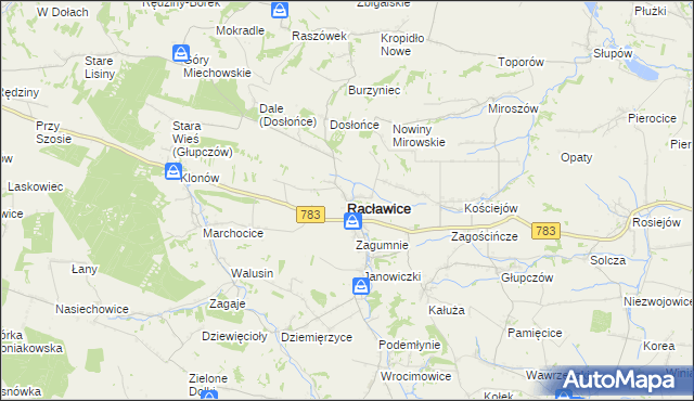 mapa Racławice powiat miechowski, Racławice powiat miechowski na mapie Targeo