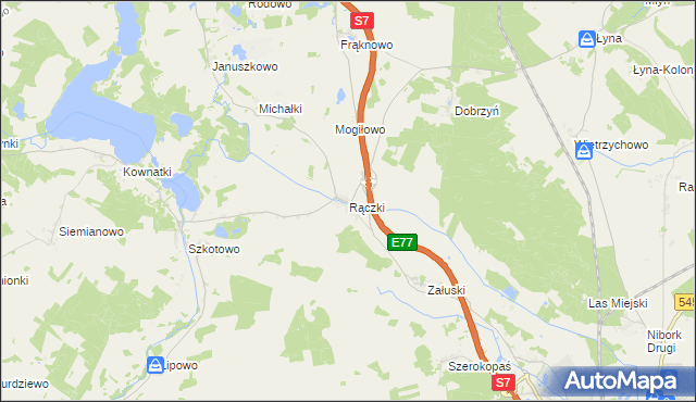 mapa Rączki gmina Nidzica, Rączki gmina Nidzica na mapie Targeo