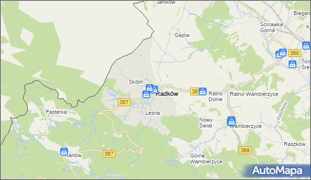 mapa Radków powiat kłodzki, Radków powiat kłodzki na mapie Targeo