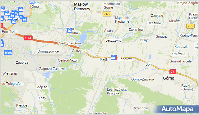 mapa Radlin gmina Górno, Radlin gmina Górno na mapie Targeo