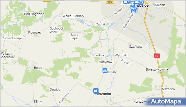 mapa Radlnia, Radlnia na mapie Targeo