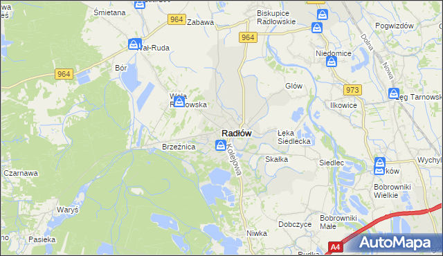 mapa Radłów powiat tarnowski, Radłów powiat tarnowski na mapie Targeo