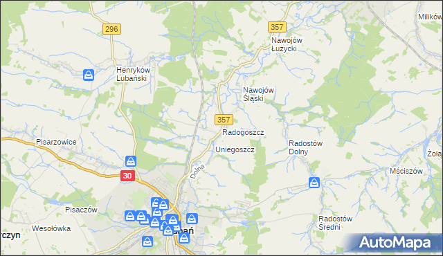 mapa Radogoszcz gmina Lubań, Radogoszcz gmina Lubań na mapie Targeo