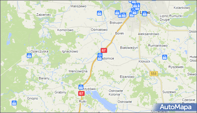 mapa Radomice gmina Lipno, Radomice gmina Lipno na mapie Targeo
