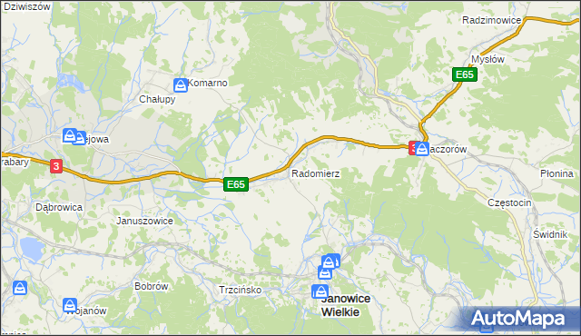 mapa Radomierz gmina Janowice Wielkie, Radomierz gmina Janowice Wielkie na mapie Targeo