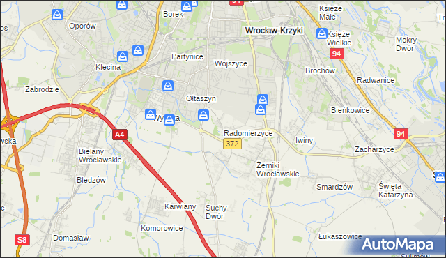 mapa Radomierzyce gmina Siechnice, Radomierzyce gmina Siechnice na mapie Targeo